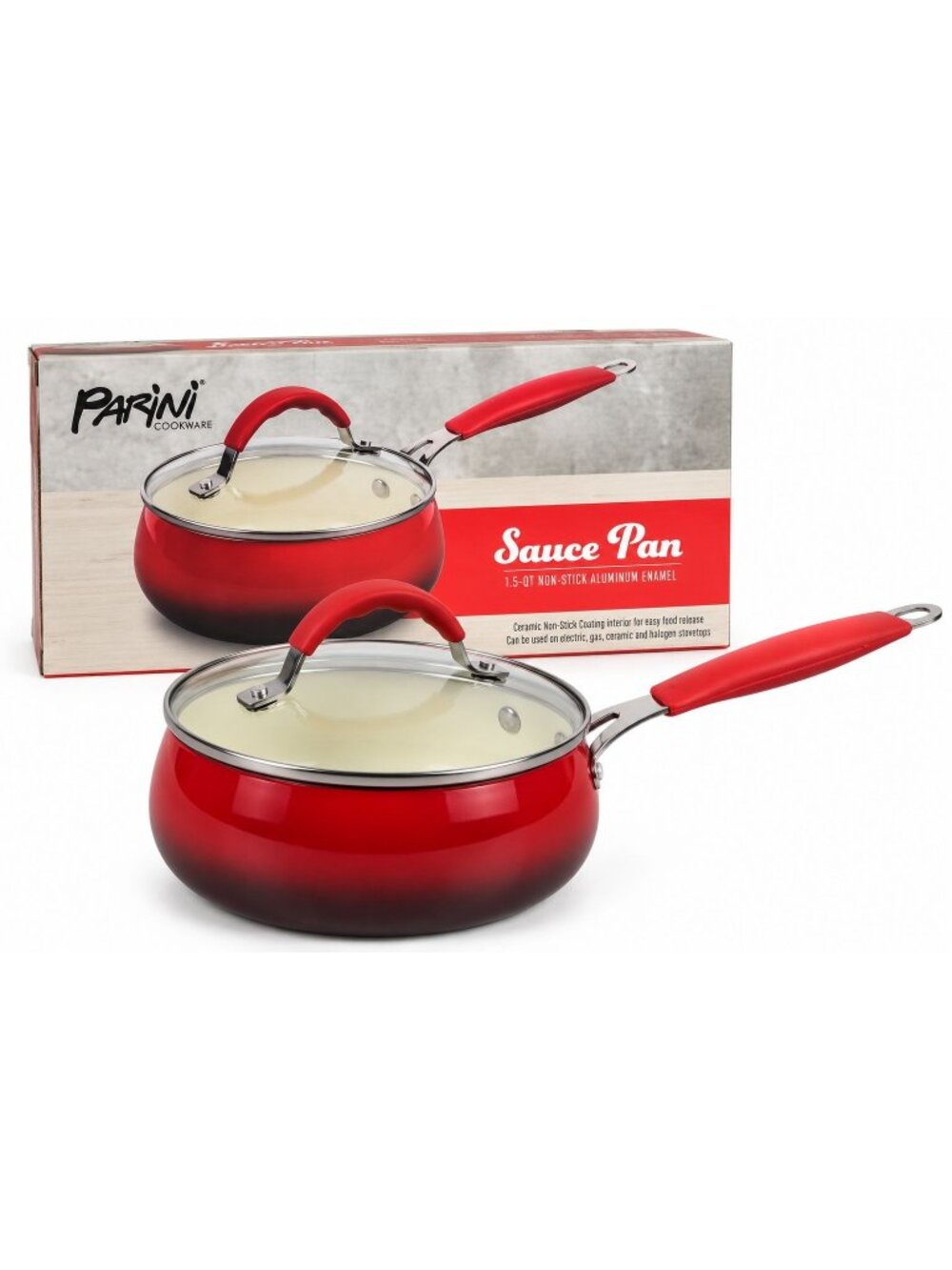Parini 1.5 Qt Red Sauce Pan – Ceramic Non-Stick, New in Box